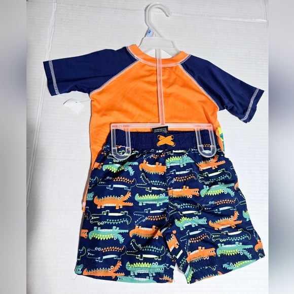 Quad Seven Boys 2pc Swim Shirt/Trunk Set OH SNAP Alligator Size 12 mo - Picture 2 of 4